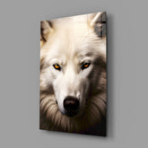The White Wolf's Gaze Glass Wall Art || Designer Collection