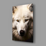 The White Wolf's Gaze Glass Wall Art || Designer Collection