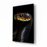 Golden-Eyed Black Snake Glass Wall Art || Designer Collection