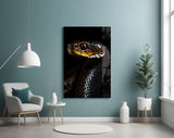 Golden-Eyed Black Snake Glass Wall Art || Designer Collection