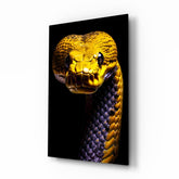 Golden Headed Snake Glass Wall Art || Designer Collection