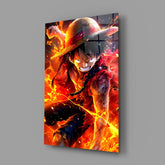 Luffy Fiery Fist Glass Wall Art || Designer Collection