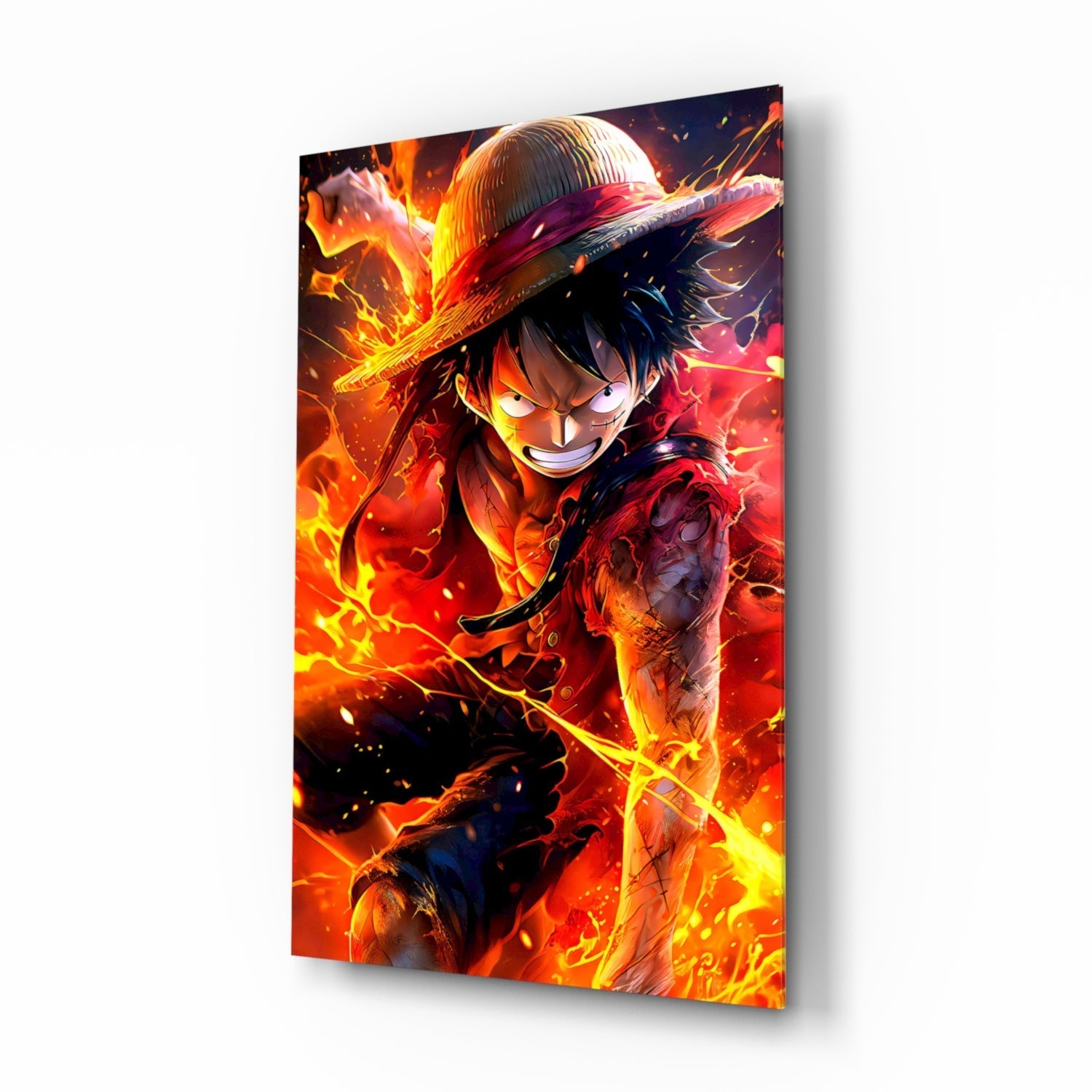 Luffy Fiery Fist Glass Wall Art || Designer Collection