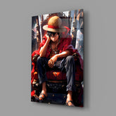 Luffy on the throne Glass Wall Art || Designer Collection