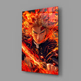 Flame Hashira Kyojuro Rengoku Glass Wall Art || Designer Collection