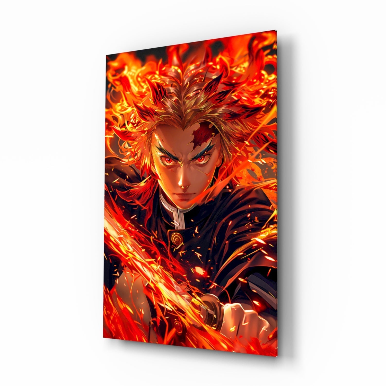 Flame Hashira Kyojuro Rengoku Glass Wall Art || Designer Collection