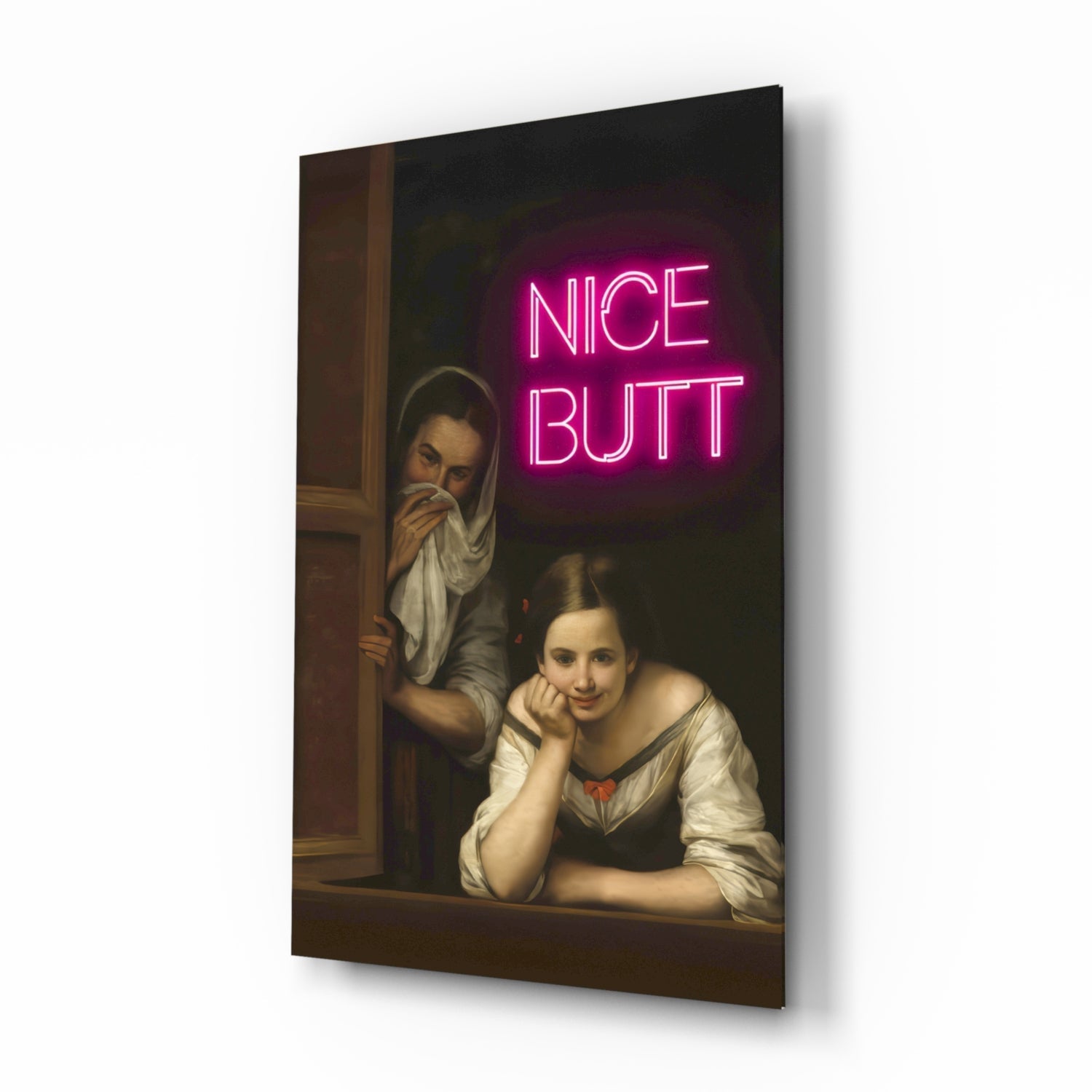 Neon Girl Funny Window Glass Wall Art || Designer Collection