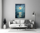 Boat in the Full Moon Glass Wall Art || Designer Collection