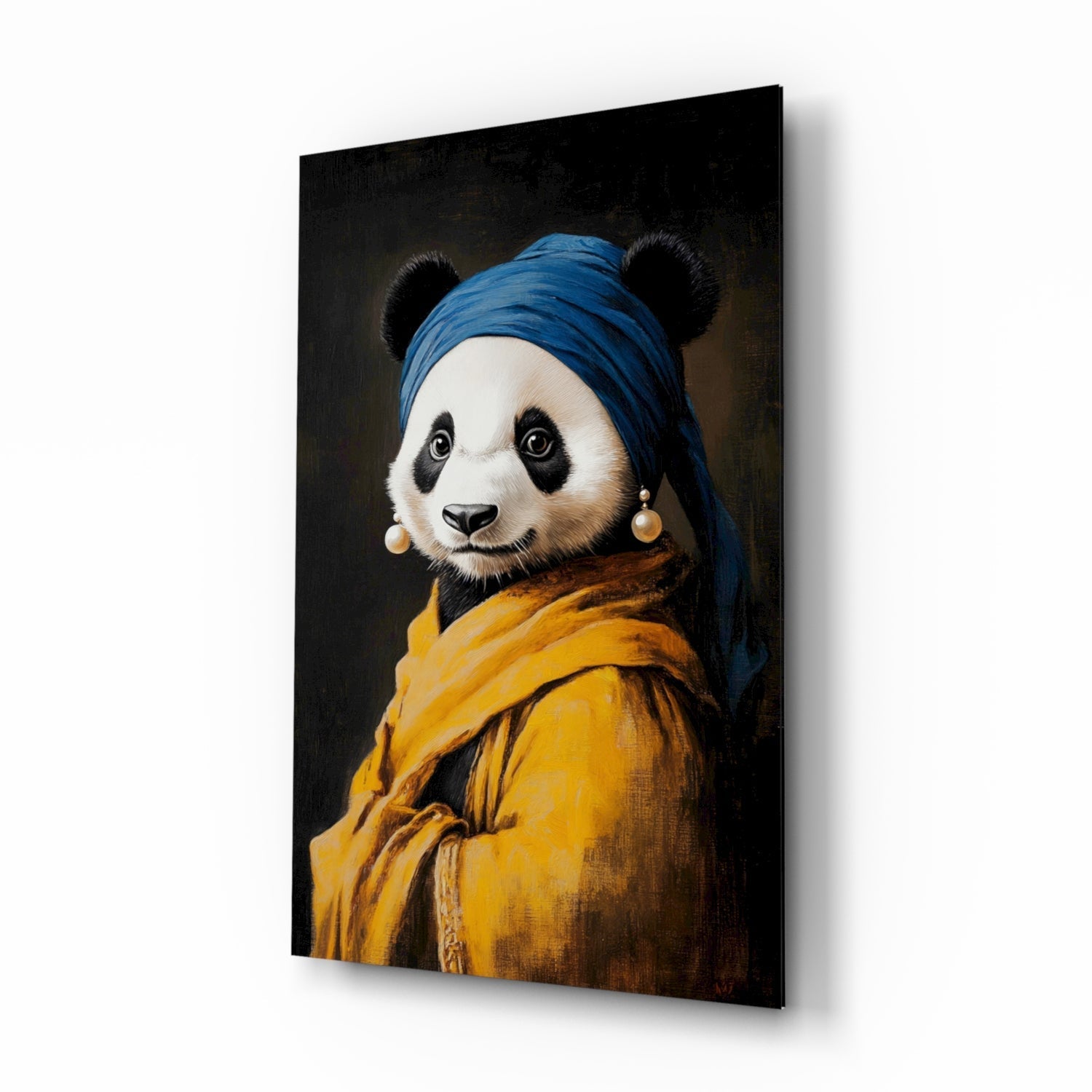 Panda with a Pearl Earring Glass Wall Art || Designer Collection