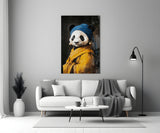 Panda with a Pearl Earring Glass Wall Art || Designer Collection