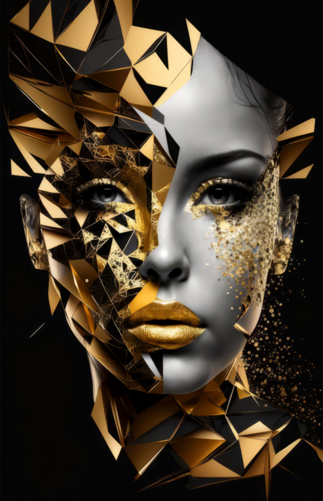 Golden Face Glass Wall Art