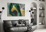 Elegant Swirls in Gold and Green Glass Wall Art