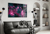 Tropical Neon Leaves Glass Wall Art