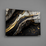 Elegant Black Gold Marble Swirl Glass Wall Art