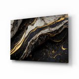 Elegant Black Gold Marble Swirl Glass Wall Art