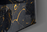 Elegant Black Gold Marble Swirl Glass Wall Art