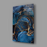 Elegant Navy Blue Abstract Glass Wall Art
