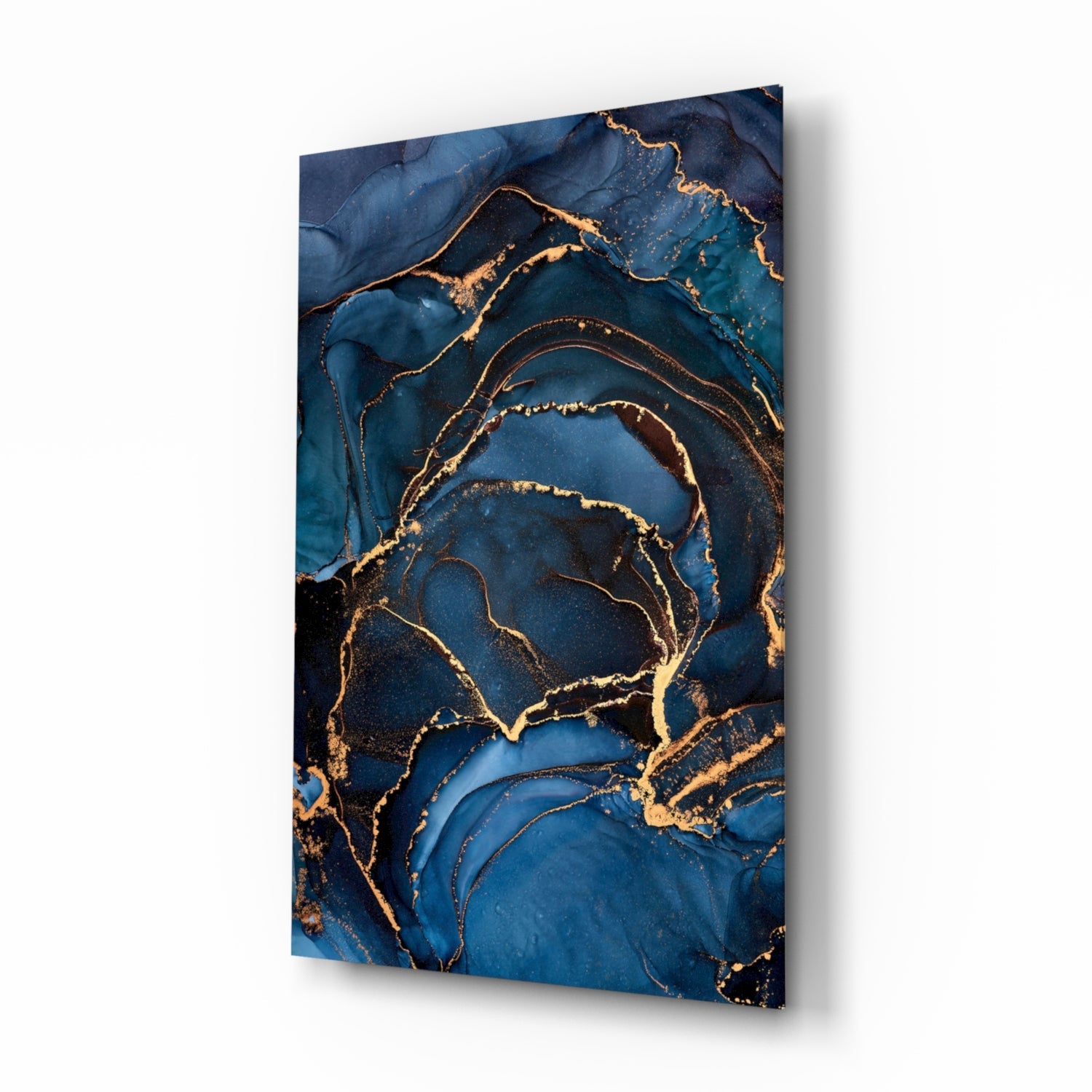 Elegant Navy Blue Abstract Glass Wall Art
