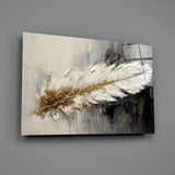 Elegant Feather on Abstract Background Glass Wall Art