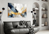 Elegant Gold & Navy Abstract Glass Wall Art