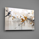 Elegant Bird on Branch Glass Wall Art