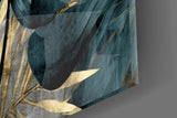 Elegant Teal & Gold Leaf Glass Wall Art