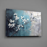 Elegant Blue Blossoms Glass Wall Art