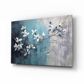 Elegant Blue Blossoms Glass Wall Art