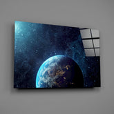 Glowing Earth in Space Glass Wall Art