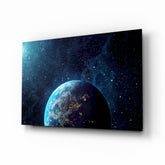 Glowing Earth in Space Glass Wall Art
