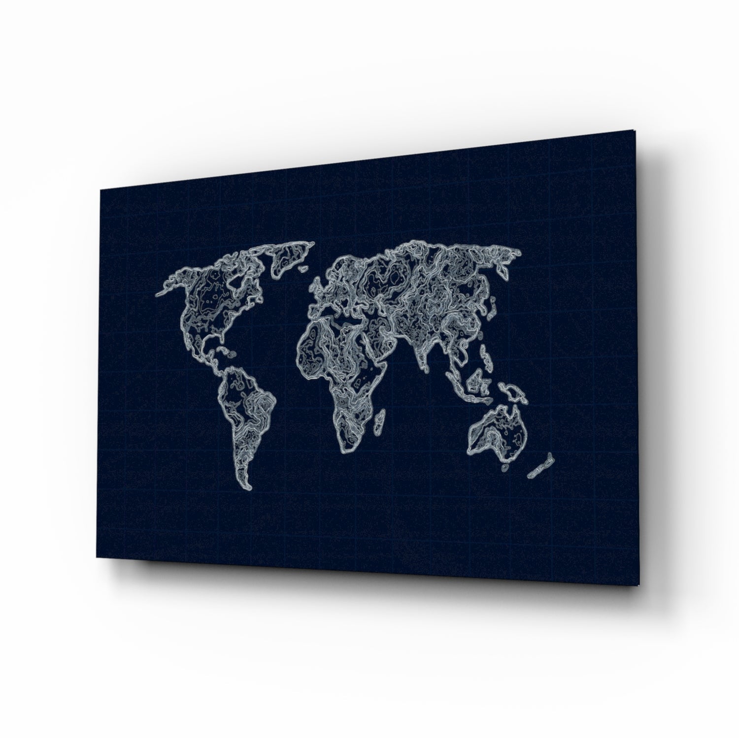 World Map Blueprint Glass Wall Art