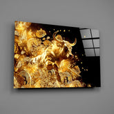 Golden Bitcoin Bull Glass Wall Art