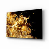 Golden Bitcoin Bull Glass Wall Art