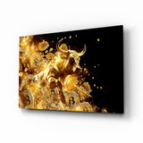 Golden Bitcoin Bull Glass Wall Art
