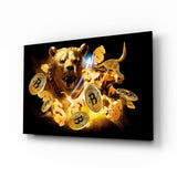 Bitcoin Bull and Bear Glass Wall Art