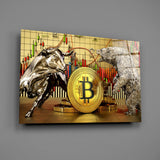 Bitcoin Bull and Bear Glass Wall Art