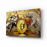Bitcoin Bull and Bear Glass Wall Art