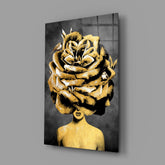 Golden Rose Head Glass Wall Art