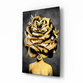 Golden Rose Head Glass Wall Art