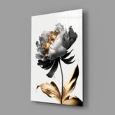 Elegant Black & Gold Peony Glass Wall Art