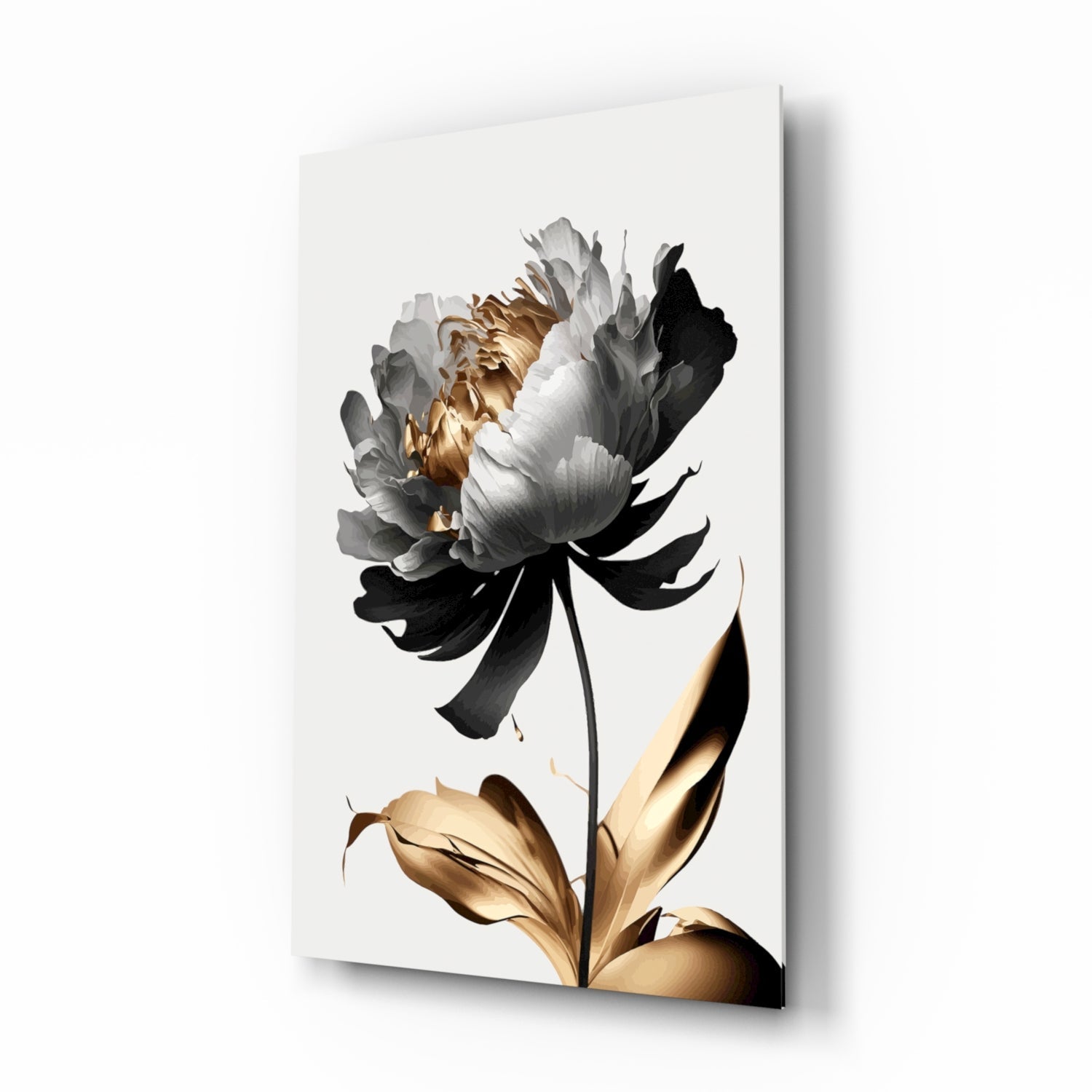 Elegant Black & Gold Peony Glass Wall Art