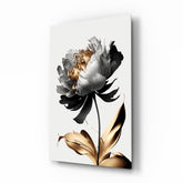 Elegant Black & Gold Peony Glass Wall Art