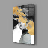 Elegant Gold and Black Abstract Portrait Glass Wall Art