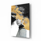 Elegant Gold and Black Abstract Portrait Glass Wall Art