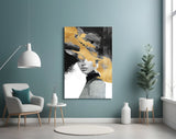 Elegant Gold and Black Abstract Portrait Glass Wall Art