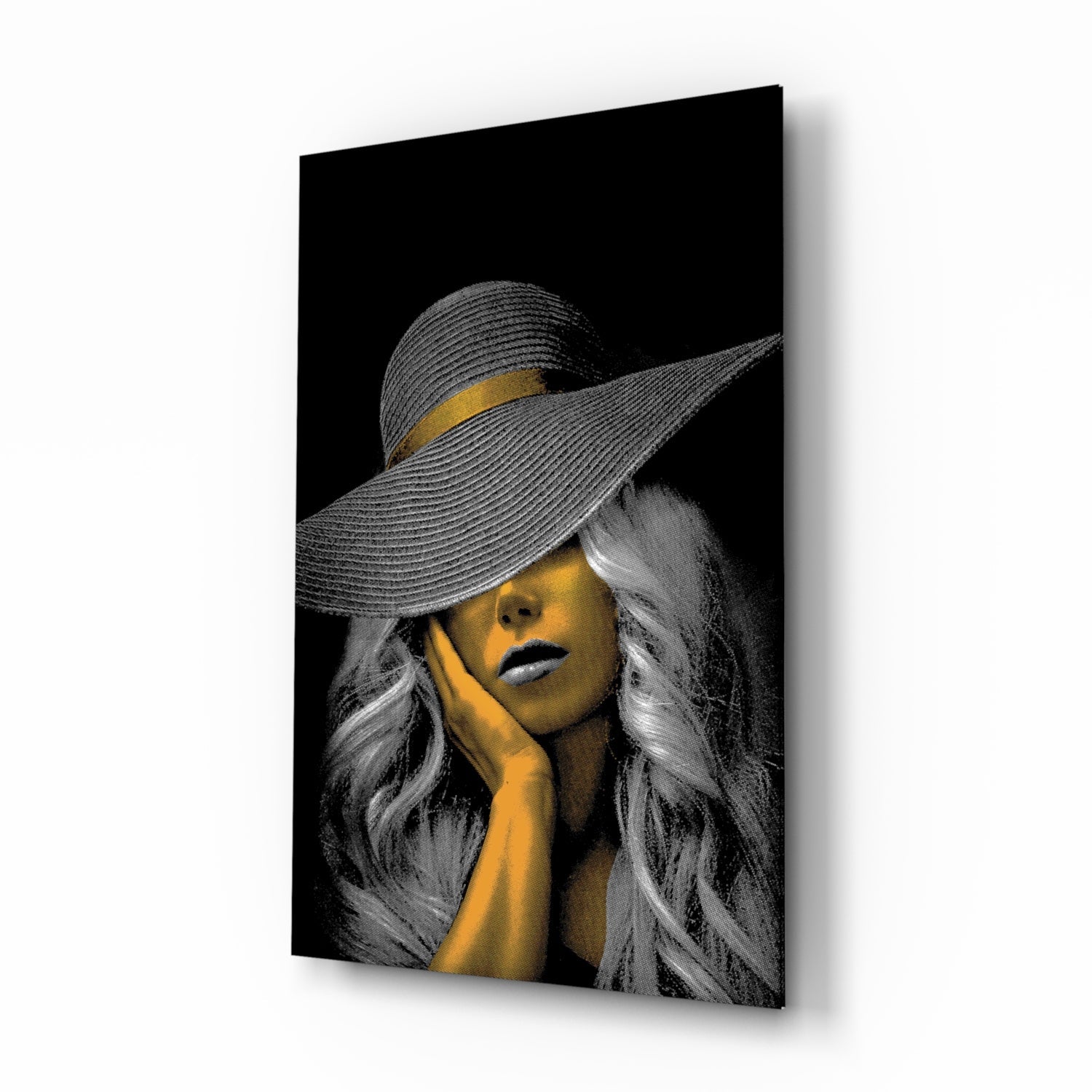 Elegant Sun Hat Portrait Glass Wall Art