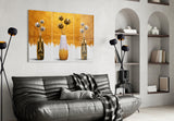 Elegant Gold Tulips in Vases Glass Wall Art