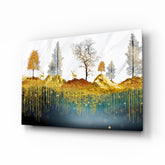 Golden Forest Reflections Glass Wall Art