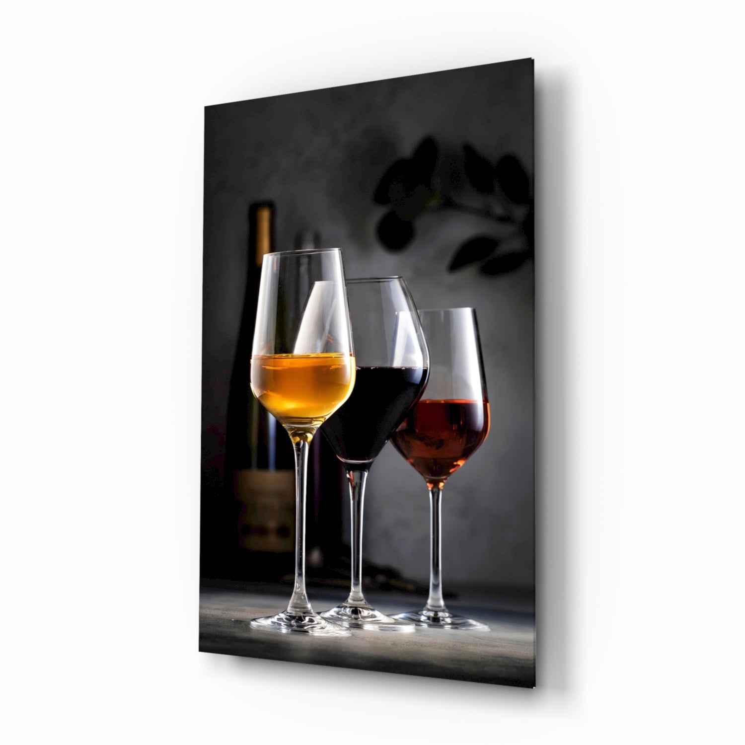 Wine Glasses with Bottle Glass Wall Art