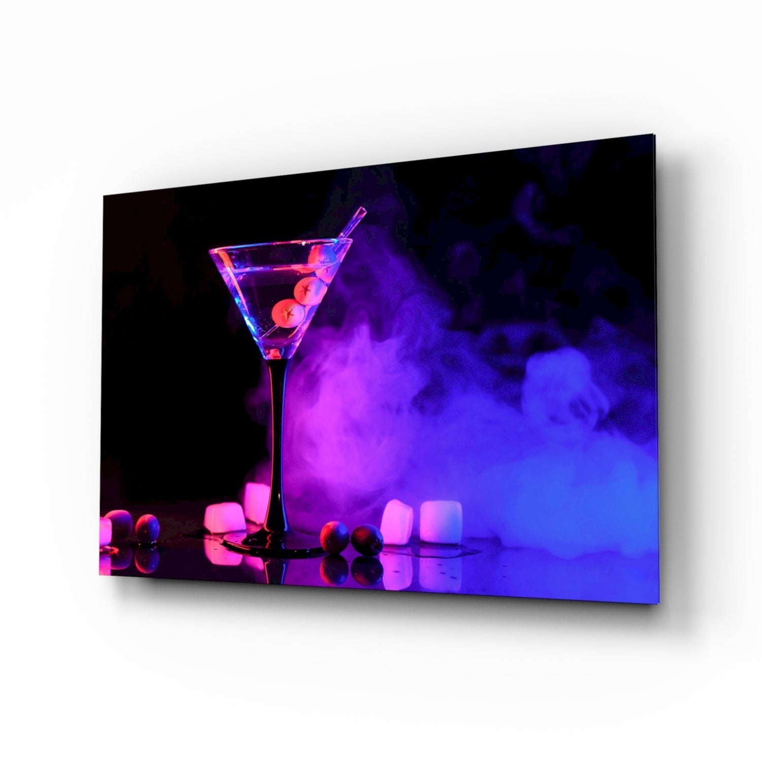 Glowing Martini in Neon Glass Wall Art